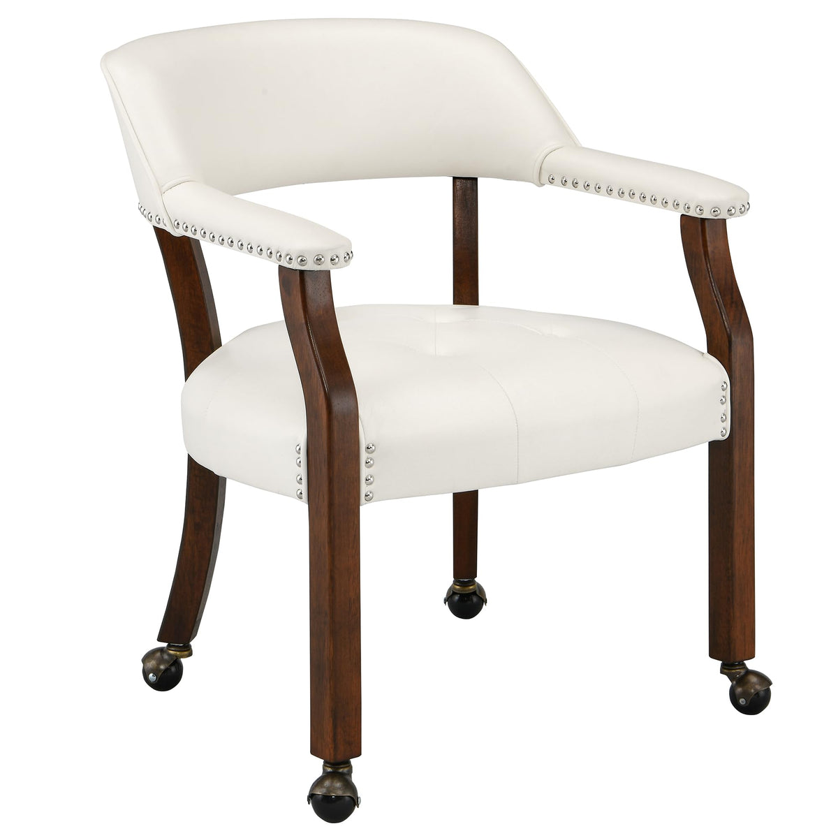 Leemtorig Large Dining Chairs With Casters And Arms, Rolling Dining Chairs With Wheels, Accent Game Poker Chairs, Wood Boss Capt