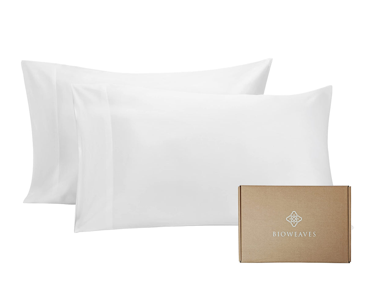 Bioweaves 100% Organic Cotton King Pillow Cases 300 Thread Count Soft Sateen Weave Gots Certified - King Size, Set Of 2, White