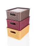 HiruS Multicolor Basket With Lid | Basket Pack Of 3 | Plastic Storage Basket For Wardrobe, Kitchen, Bathroom, Toys, Clothes, Sh