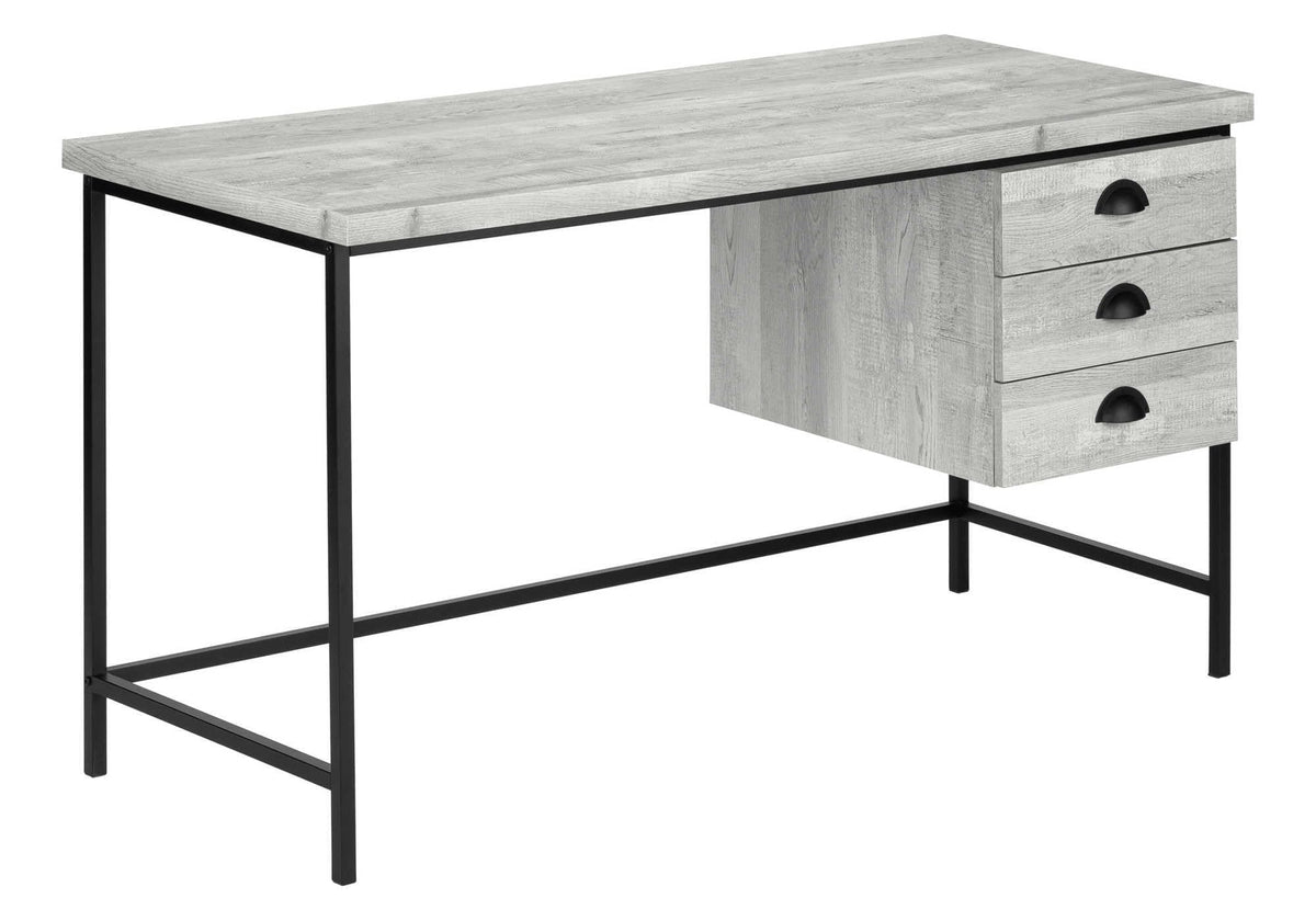 Monarch Specialties Industrial Computer Desk 3 Drawers Metal Frame Rectangular Laptop Study Table, 55" L, Grey Reclaimed Wood Look