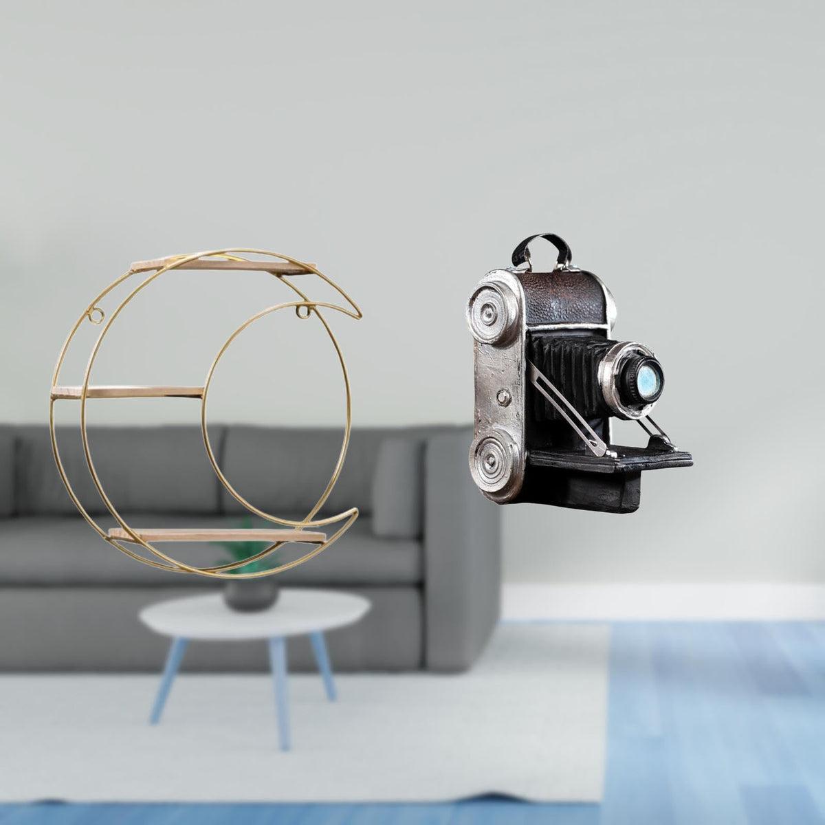Enakshi Modern Multifunctional Wall Mounted Shelf With Resin Camera Statue Model Unique Decorative Prop For Collectibles Trophy