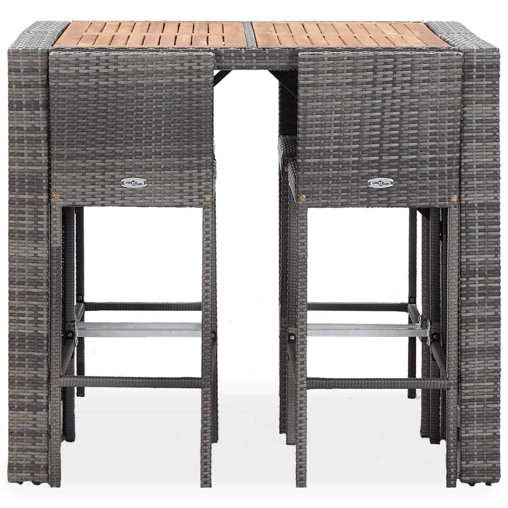 FAMIROSA 5 Piece Outdoor Bar Set Poly Rattan and Acacia Wood Gray