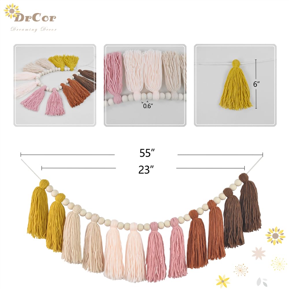 Drcor Boho Sun Yarn Tassel Garland Bunting Banner For Classroom Back To School Office Nursery Party Kids Bedroom Baby Shower Dec