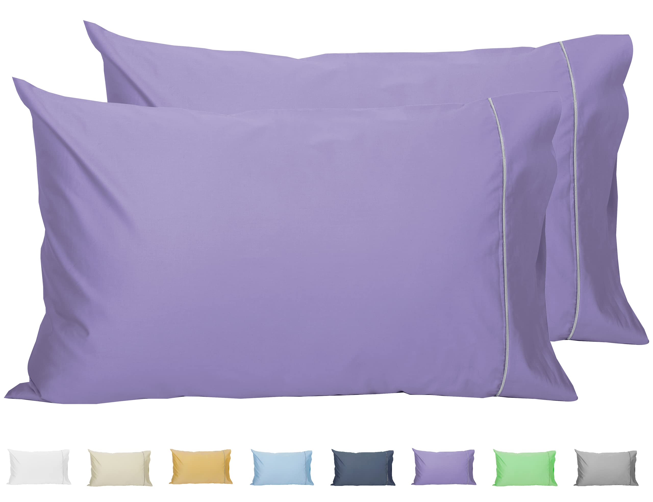 Sunflower Pillow Cases King Set Of 2, 100% Cotton King Pillowcases, 20?0 Inches With Silver Trim, Soft And Breathable, Solid Pur