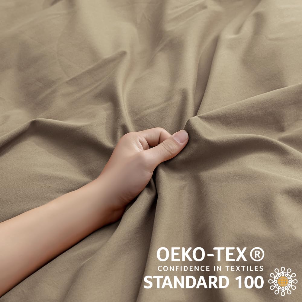 Jellymoni Khaki Duvet Cover Queen Size - 100% Washed Cotton Linen Like Textured Comforter Cover, 3 Pieces Breathable Soft Beddin