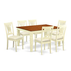 East West Furniture WEPL7-BMK-C 7 Piece Dining Room Table Set Consist of a Rectangle Kitchen Table with Butterfly Leaf and 6 Linen Fabric Upholstered Chairs, 42x60 Inch, Buttermilk & Cherry
