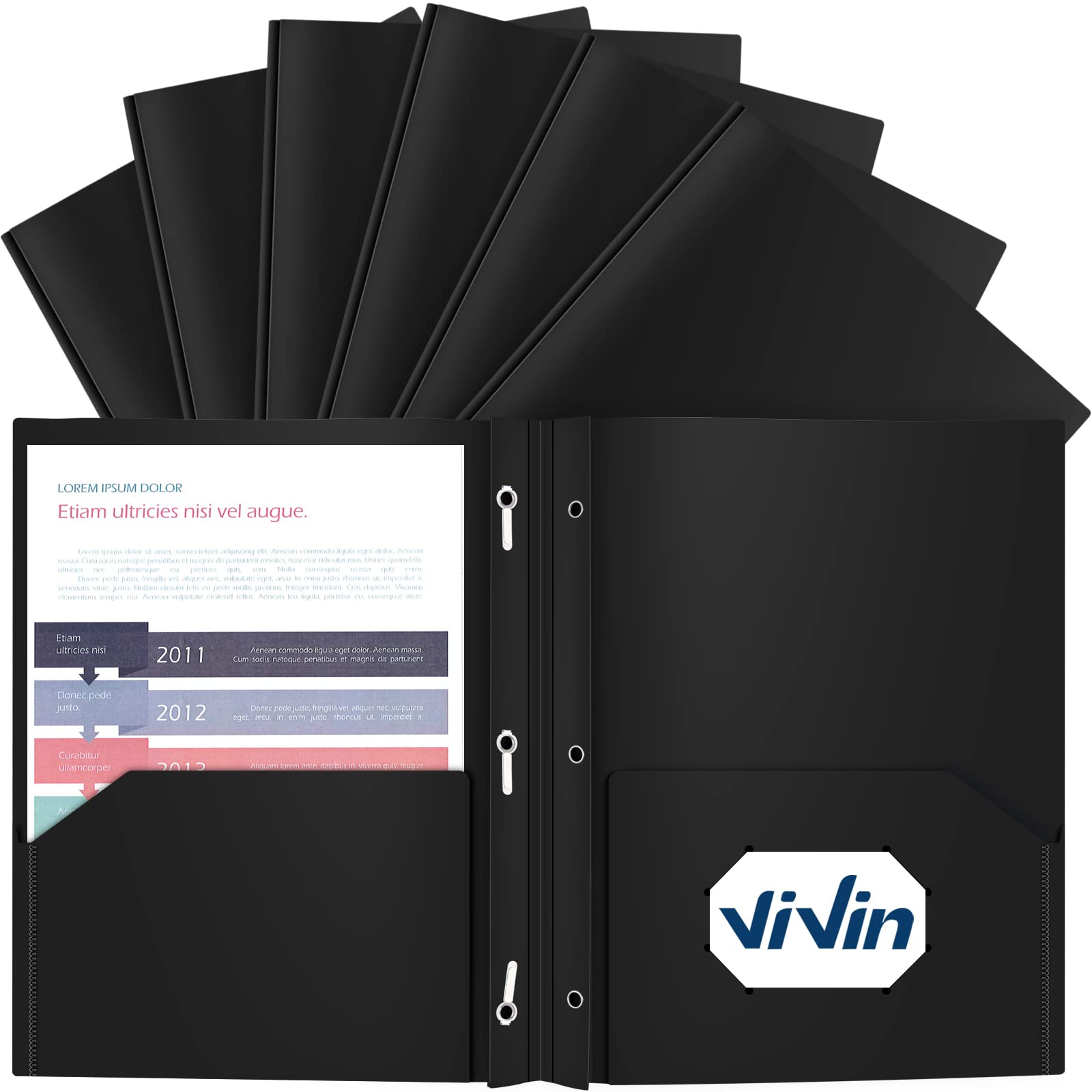 Vivin 12-Pack Sturdy Plastic Folders With Pockets And Prongs, 2 Pocket Folder With 3-Prong Fasteners, Holds 8-1/2' X 11' Lette
