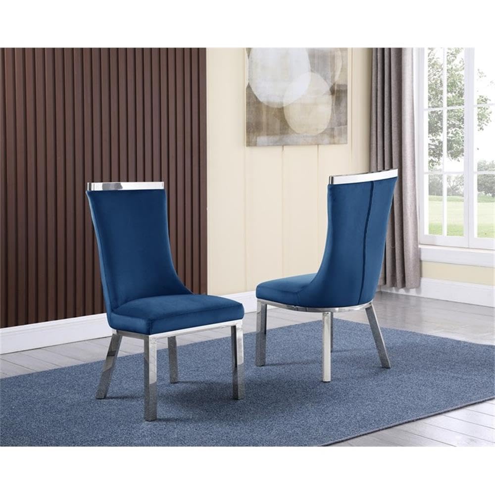 Best Quality Furniture Sc270-277 Dining Chairs, Navy Blue/Silver