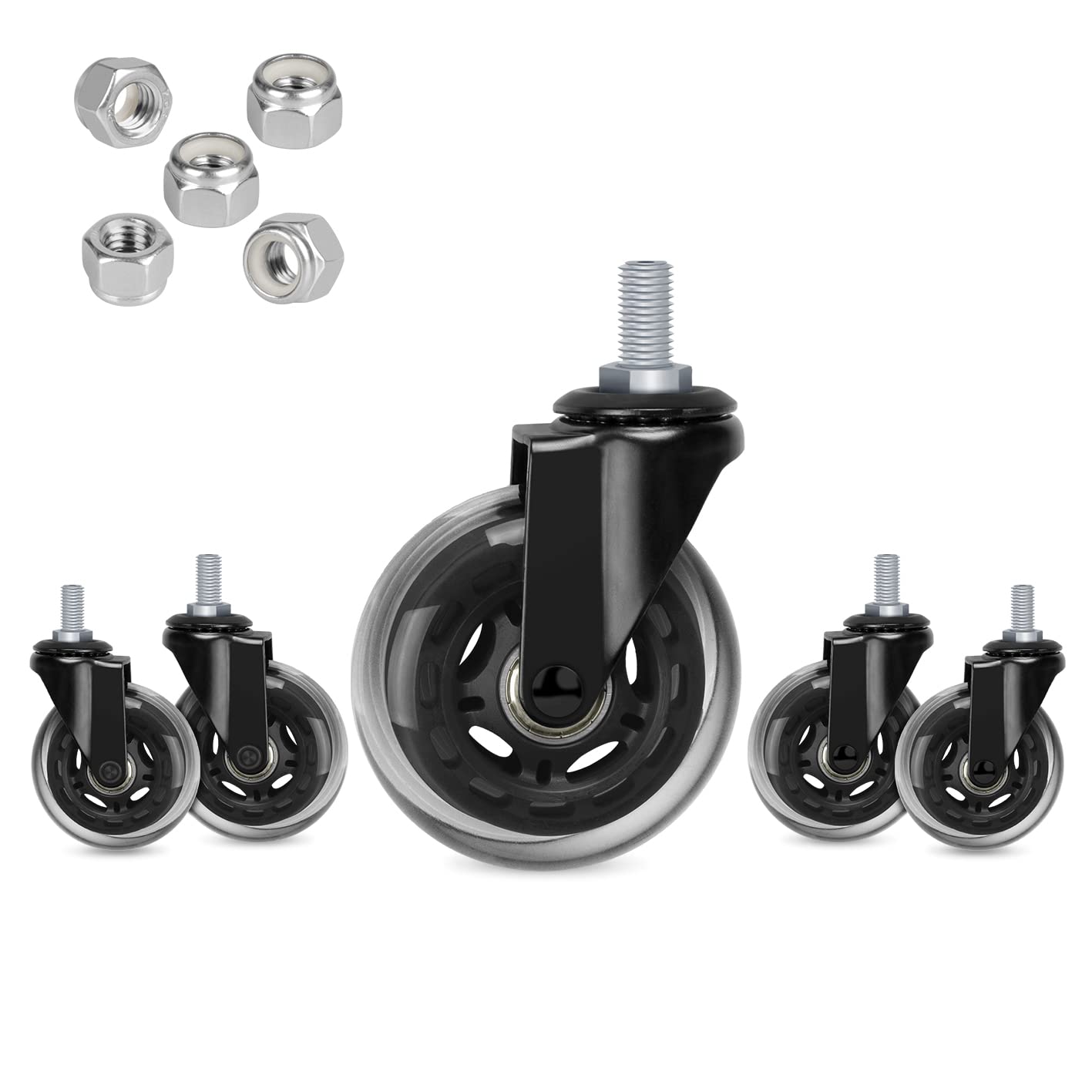 Hirate 3' Office Chair Casters Wheel With 3/8'-16Unc Threaded Stem Heavy Duty Caster Replacement Smooth Rolling For Hardwood F