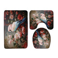 3PCS Bird Bath Mat Set Tropical Jungle Parrot on The Branch Pink Floral Green Leaves Natural Landscape Bathroom Kitchen Floor Ma