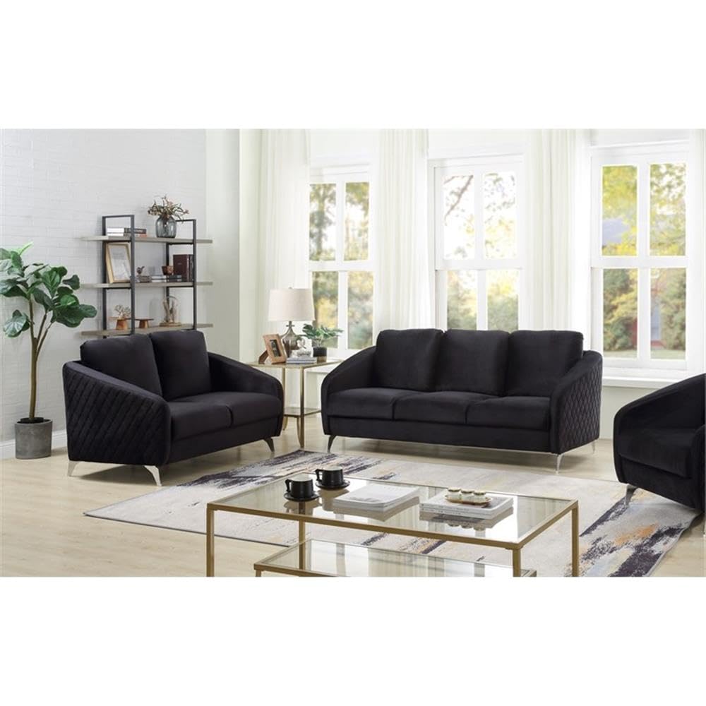 Lilola Home Sofia Black Velvet Fabric Sofa Loveseat Living Room Set