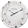Presentime & Co 10 Farmhouse Series Wall Clock, Shiplap Style, Raised 3D Arabic Numeral, Antique Distressed White