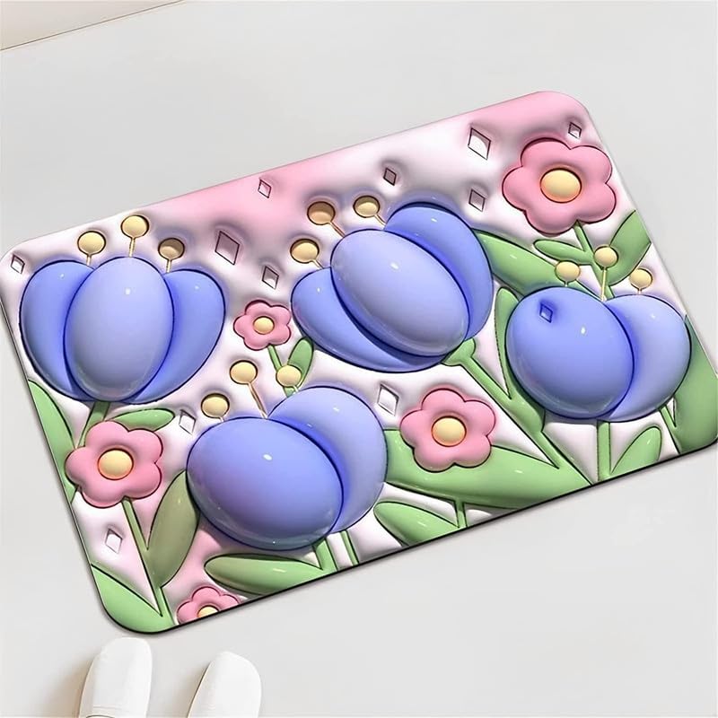 Rubber 1 Piece AntiSkid Water Soaking 3D Flower Print Bathroom Mat, Water Absorbent Mat | Anti Skid Water Soaking Floor Mat | R