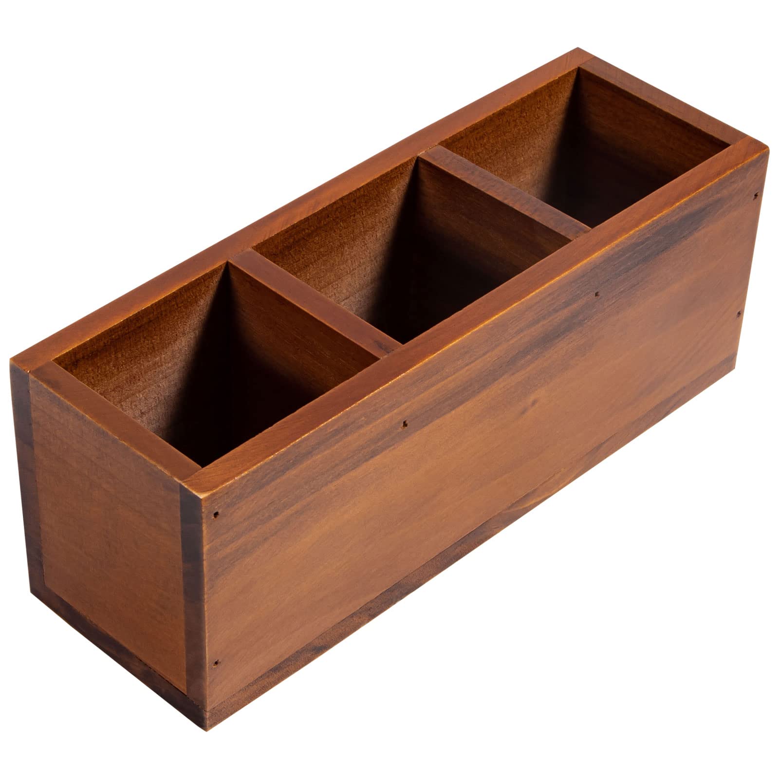 Useekoo Wooden Pencil Holder 3 Compartment, Wood Desk Organizers And Accessories, Rustic Remote Control Holder Wooden Caddy Offi