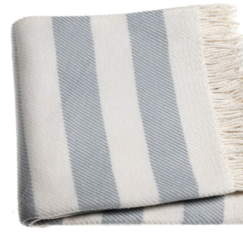 HomeRoots Cream/Sky Cotton/Acrylic Cream and Sky Blue Slanted Stripe Fringed Throw Blanket