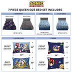 Franco Sonic the Hedgehog Kids Bedding Set, 7 Piece Queen Size, Super Soft Comforter and Sheet Set, Official Licensed Product