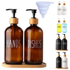 LOOCHICA Amber Glass Soap Dispenser Set with Tray, Amber Dish and Hand Soap Dispenser Set, Refillable Reusable Apothecary Soap P