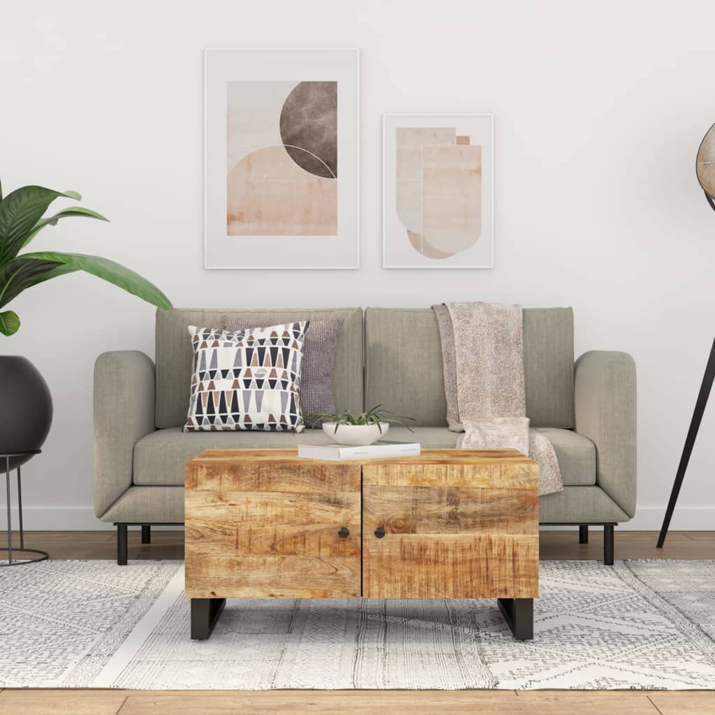 vidaXL Rectangular Coffee Table - Solid Mango Wood & Engineered Wood - Brown Light Industrial Style with Spacious Storage