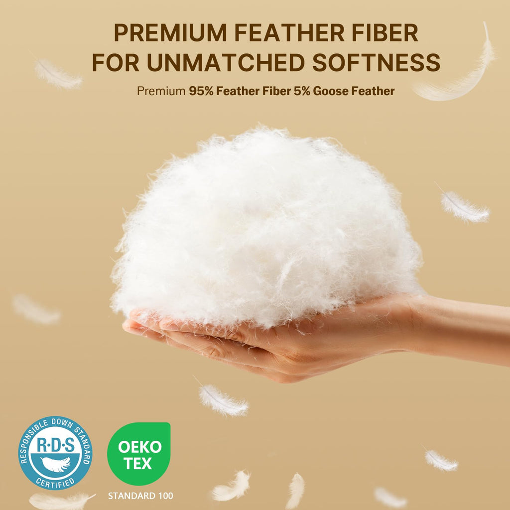 Felo Feather Down Pillows Queen Size Set Of 2, Cloudfusion Goose Pillow For Sleeping, Luxury Hotel Collection Bed Supportive Pil