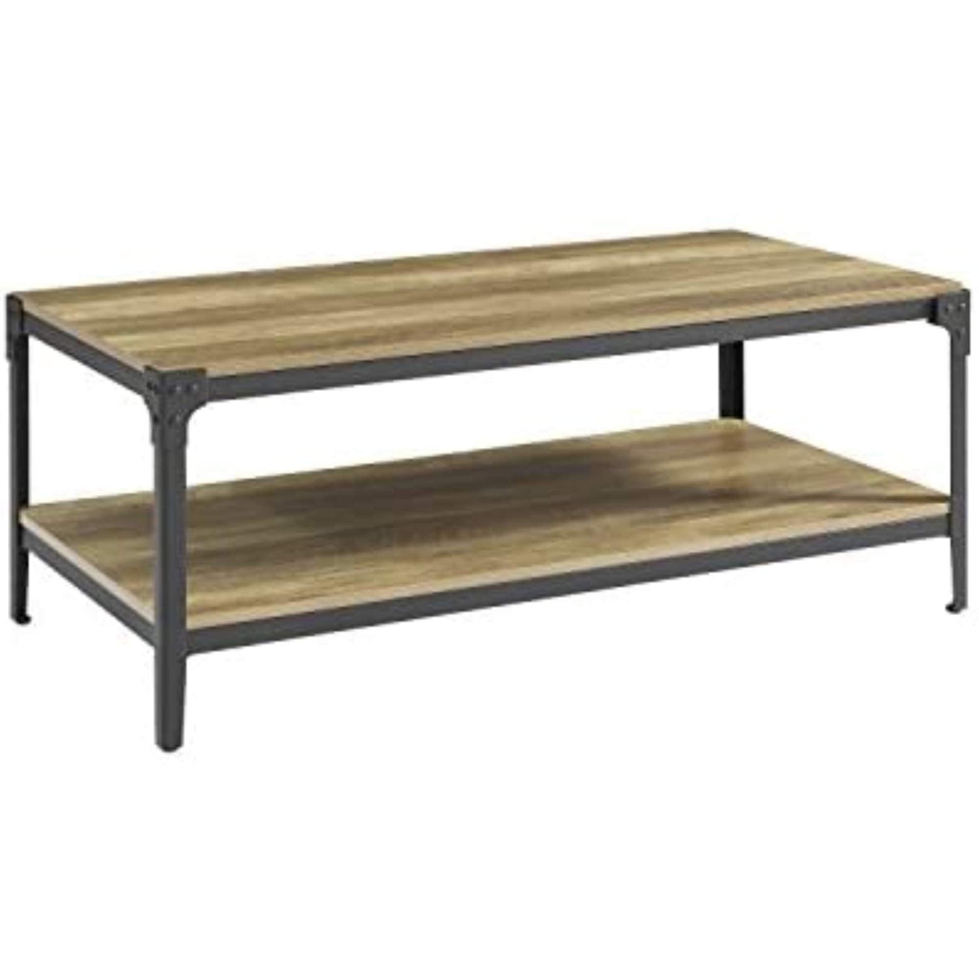 Walker Edison Declan Urban Industrial Angle Iron and Wood Coffee Table, 46 inch, Rustic Oak