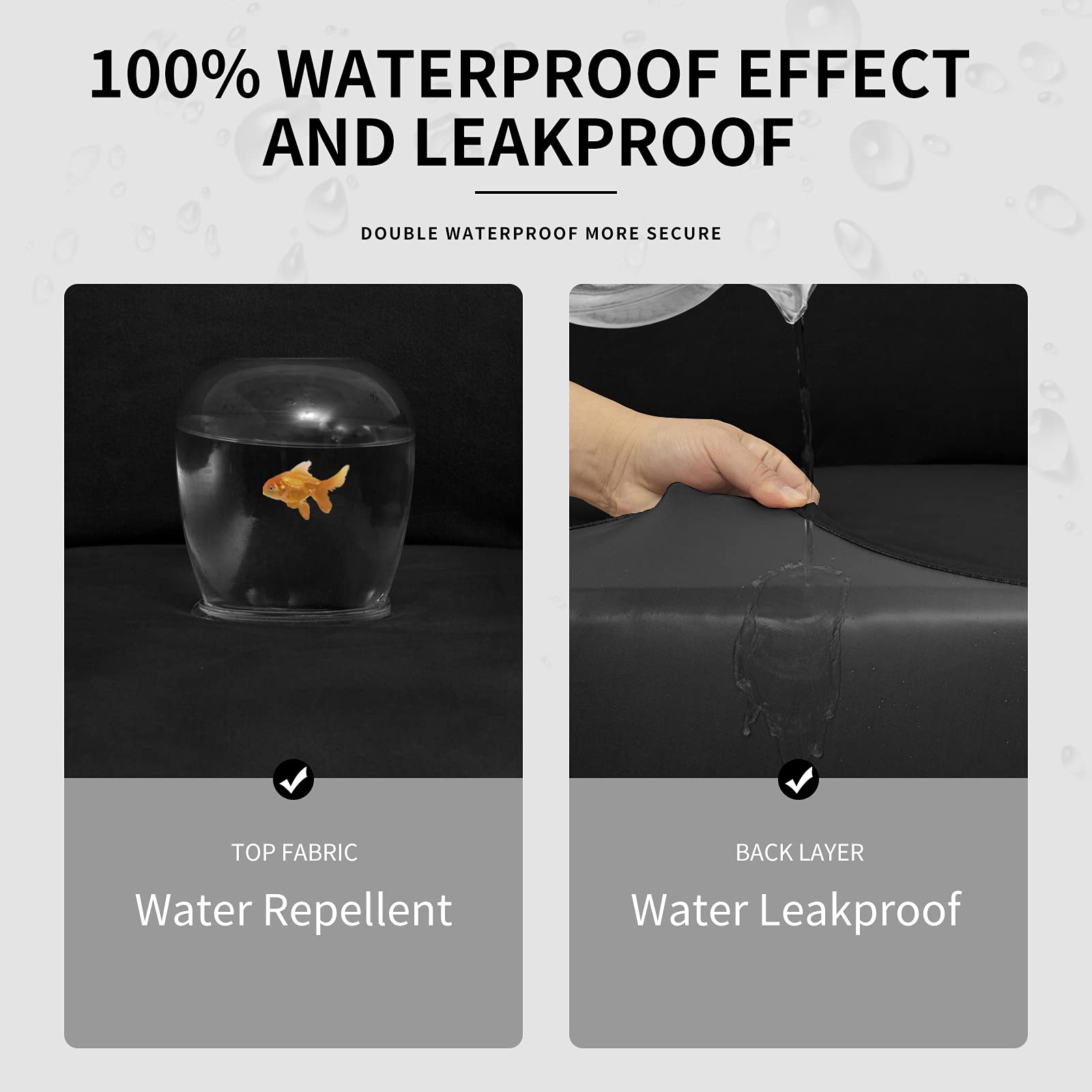 Easy-Going 100% Dual Waterproof 2 Pieces Chair Cover Stretch Soft Couch Cover For Dogs, Sofa Slipcover For 1 Separate Cushion Couch Leakproof Furniture Protector For Kids, Pets Black