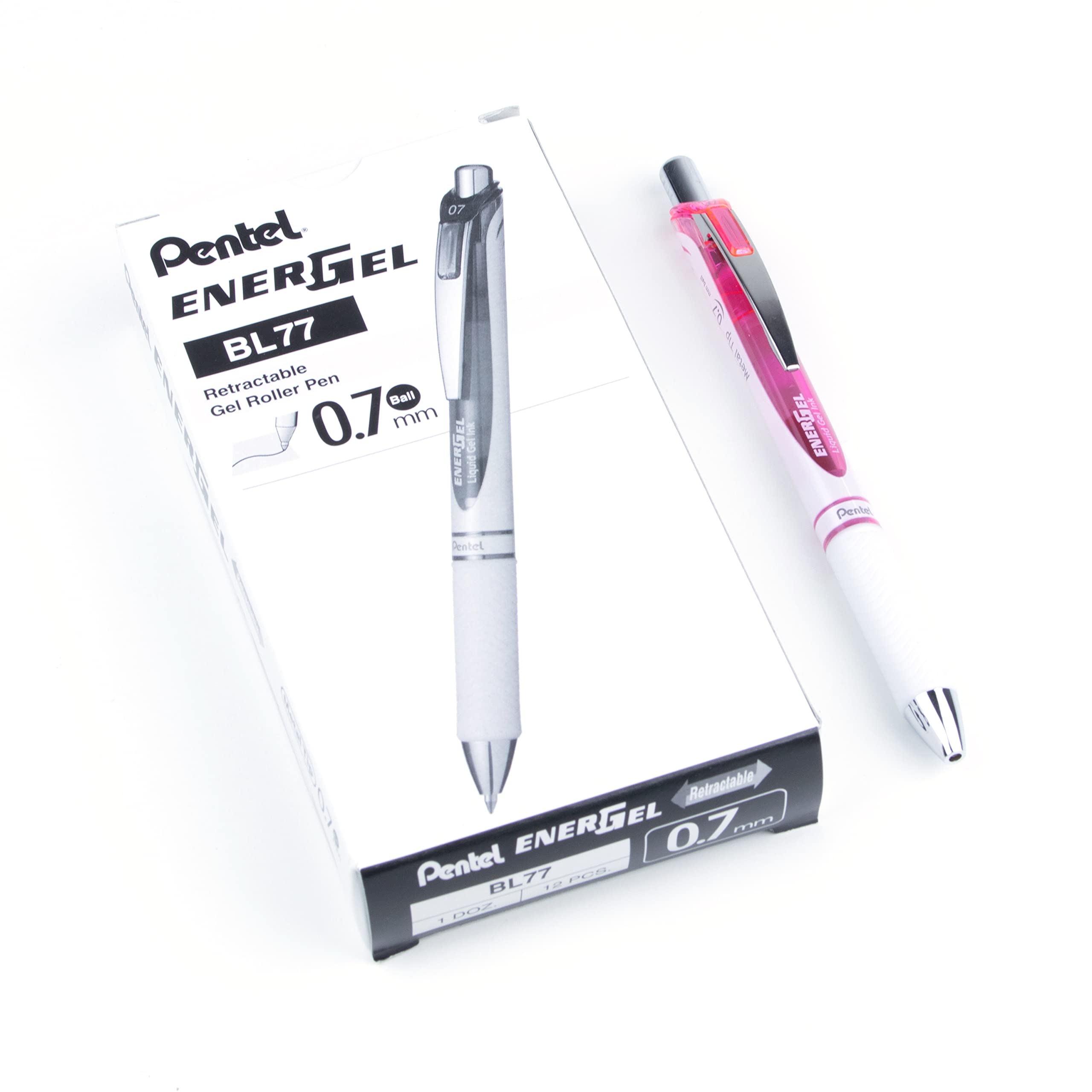 Pentel Energel Pearl Deluxe Rtx Retractable Liquid Gel Pen, (0.7Mm), Accent, Pink Ink, Box Of 12 (Bl77Pw-P)