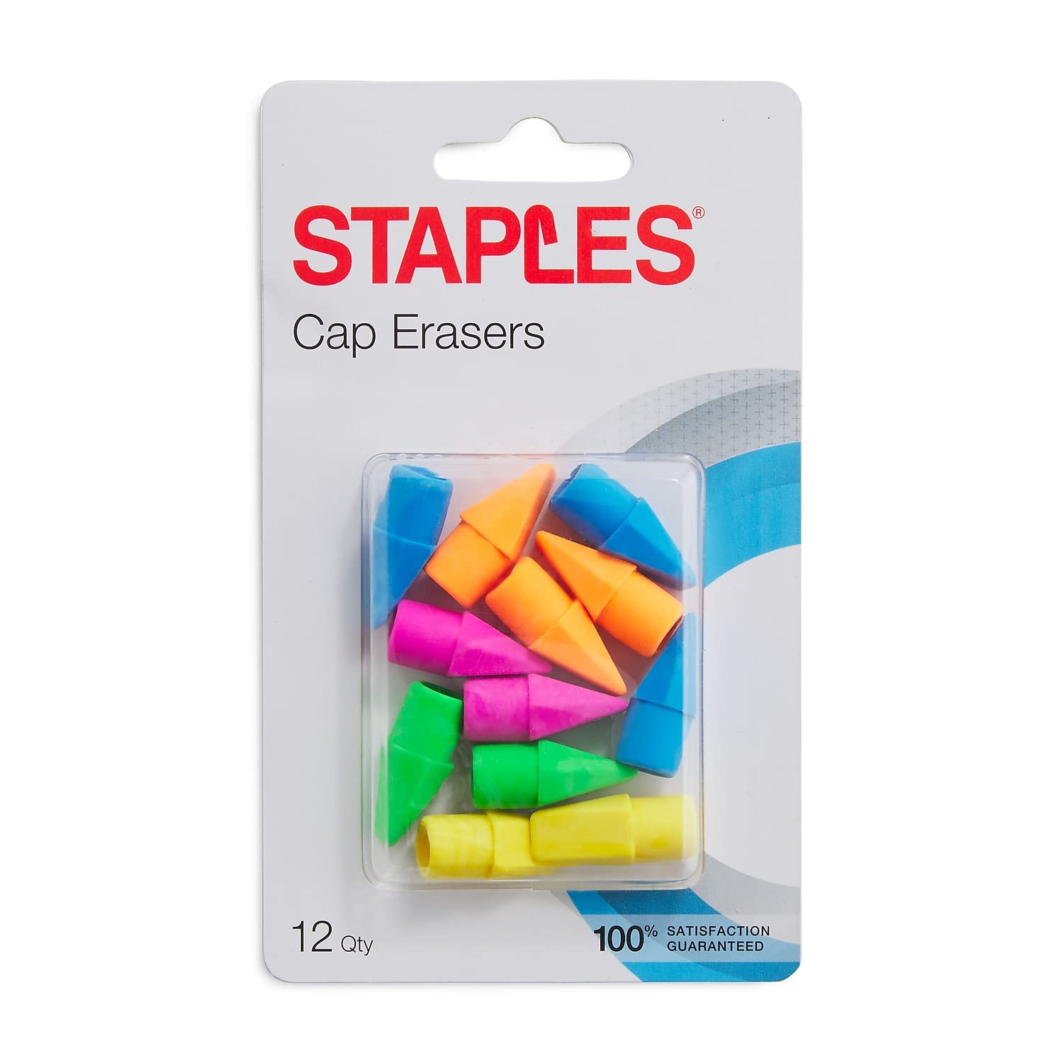 Staples Arrowhead Cap Erasers, Assorted Colors, 12 Counts