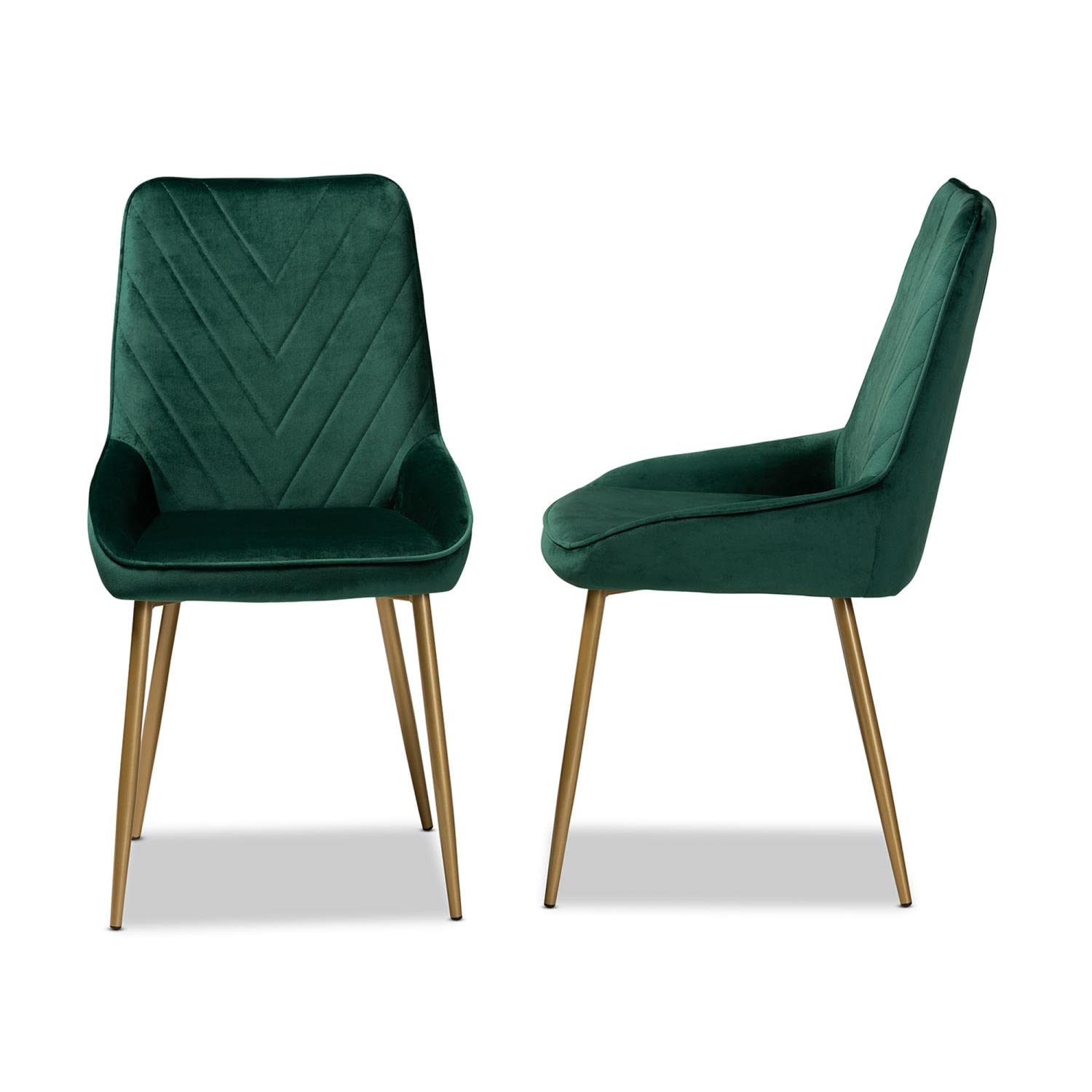 Baxton Studio Priscilla Contemporary Glam and Luxe Green Velvet Fabric Upholstered and Gold Finished Metal 2-Piece Dining Chair Set