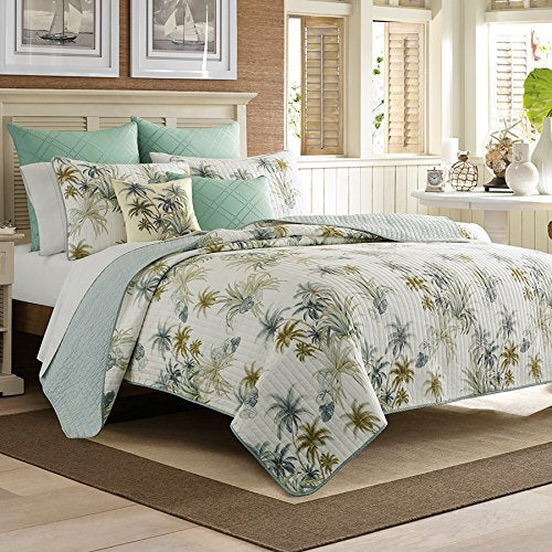 Tommy Bahama - King Quilt, Cotton Reversible Bedding, Pre-Washed For Added Softness (Serenity Palm Blue, King)
