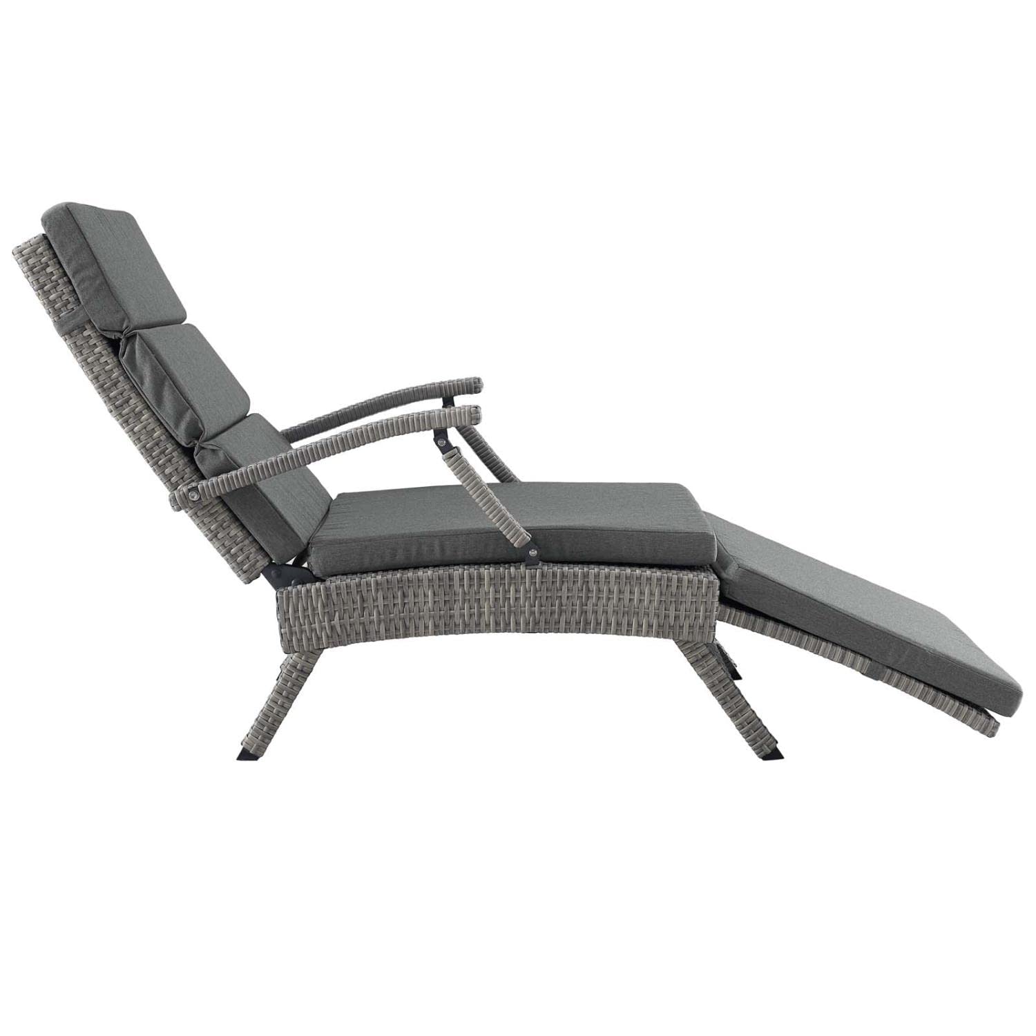 Modway Envisage Outdoor Patio Wicker Rattan Chaise Lounge in Light Gray Charcoal