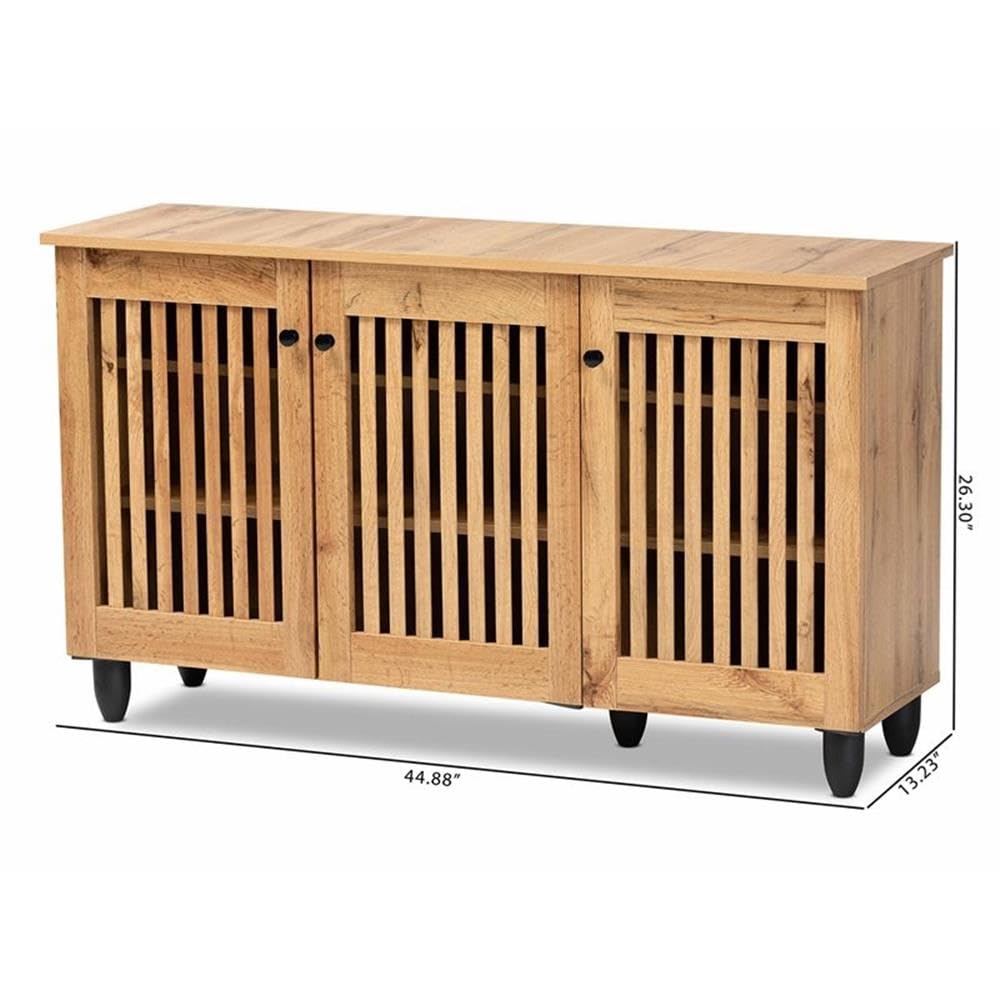 Baxton Studio Fernanda Modern and Contemporary Oak Brown Finished Wood 3-Door Shoe Cabinet