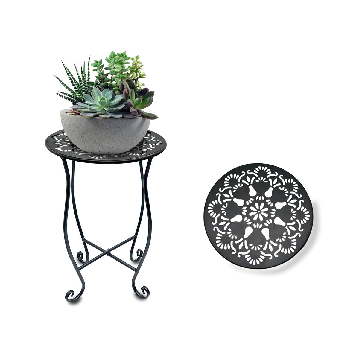 Arbuxzuy Plant Stand For Flower Pot, 10-Inch Round Metal Plant Stand Indoor, Decorative Black Flower Pot Stand Plant Table, Rust