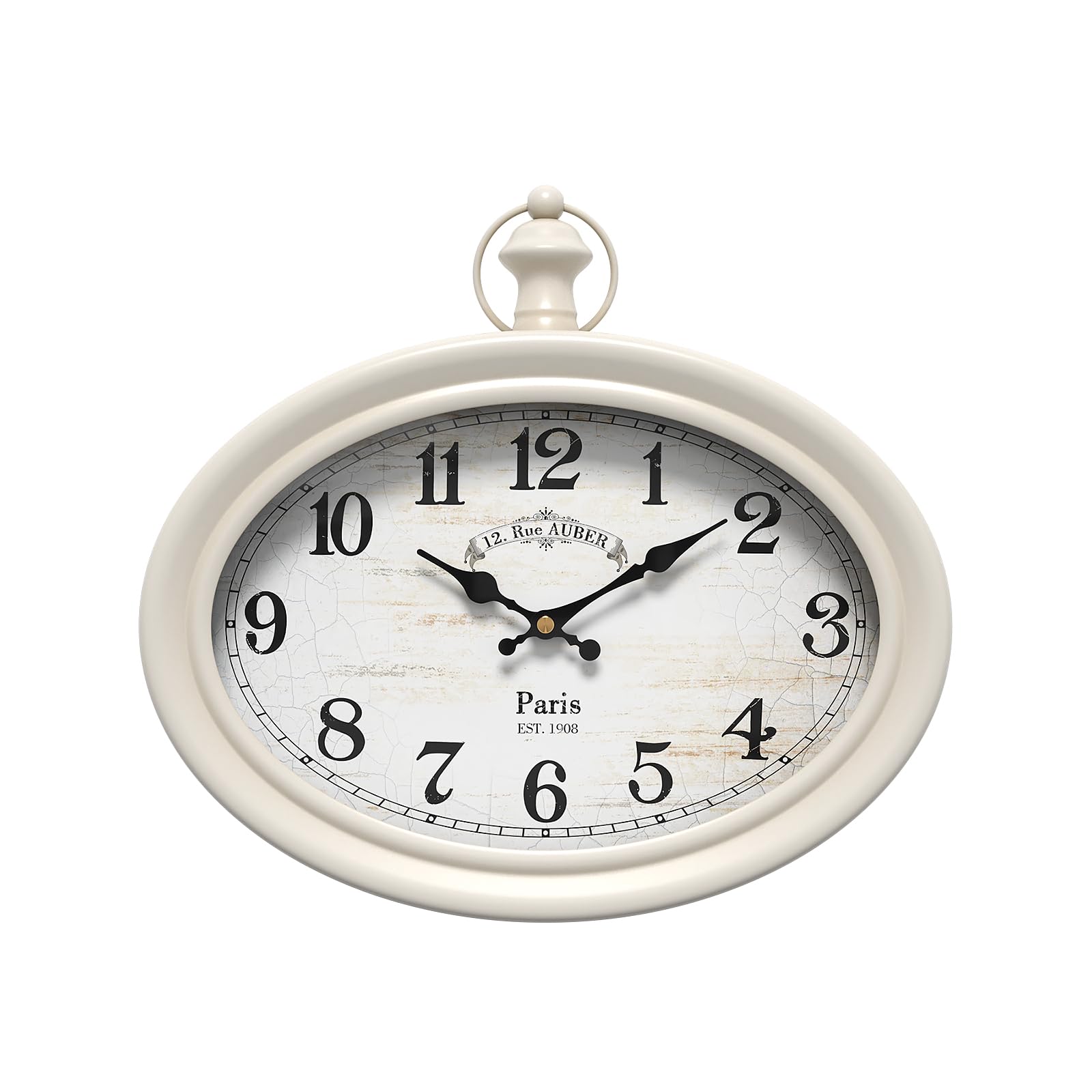 Ddysins Retro Oval Wall Clock. White Vintage Antique Style. Battery Operated Silent Wall Clocks for Farmhouse,Kitchen,Bedroom,Ba