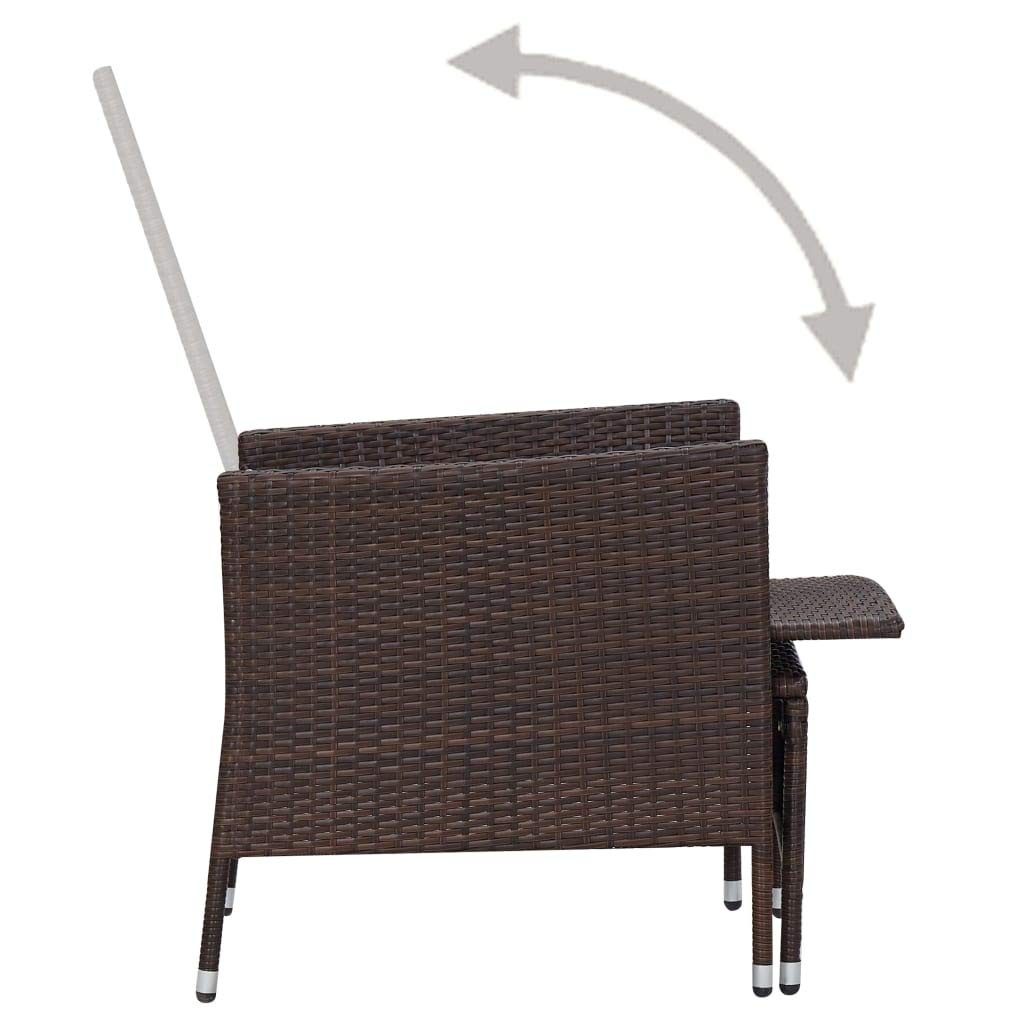 vidaXL 3 Piece Patio Lounge Set - Poly Rattan Garden Furniture with Cushions, Outdoor Seating, Relaxation Chairs and Tea Table in Brown and Cream White