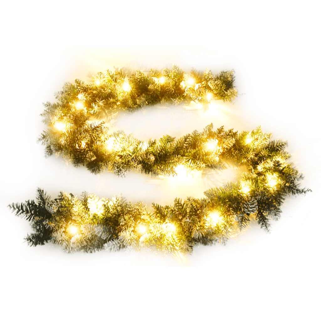 vidaXL 9ft Green Christmas Garland with LED Lights, Festive Indoor Outdoor Holiday Decor, Features Pine Cones and Artificial Snow, Convenient and Economical PVC Design