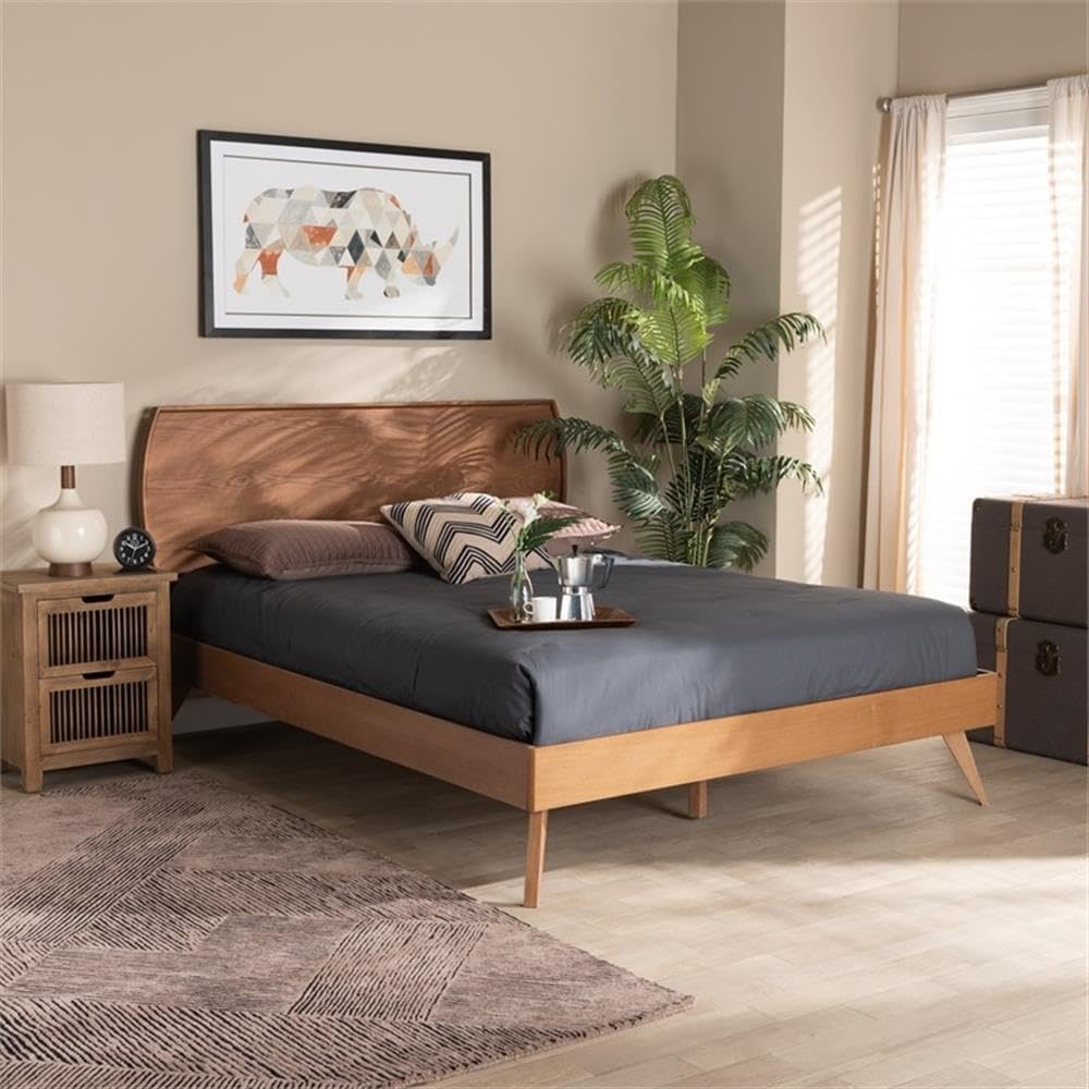 Baxton Studio Aimi Mid-Century Modern Walnut Brown Finished Wood Full Size Platform Bed