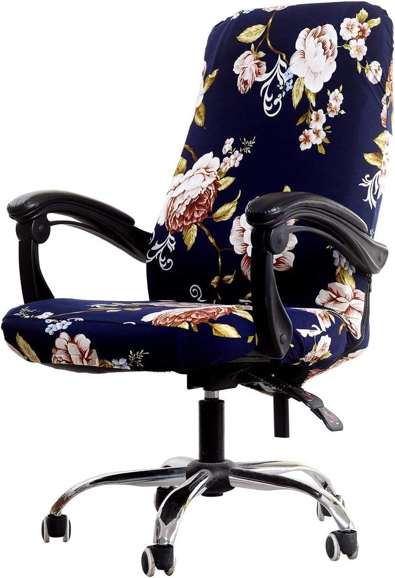 WOMACO Printed Office Chair Covers, Stretch Computer Universal Boss Modern Simplism Style High Back Chair Slipcover - Peony, X-L