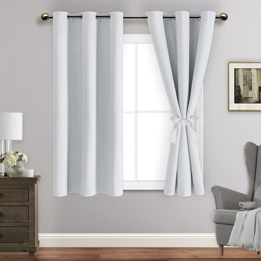 Jiuzhen Blackout Curtains With Tiebacks - Thermal Insulated, Light Blocking And Noise Reducing Grommet Curtain Drapes For Bedroom And Living Room, Set Of 2 Panels, Greyish White, 38 X 45 Inch Length