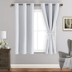 Jiuzhen Blackout Curtains With Tiebacks - Thermal Insulated, Light Blocking And Noise Reducing Grommet Curtain Drapes For Bedroom And Living Room, Set Of 2 Panels, Greyish White, 38 X 45 Inch Length