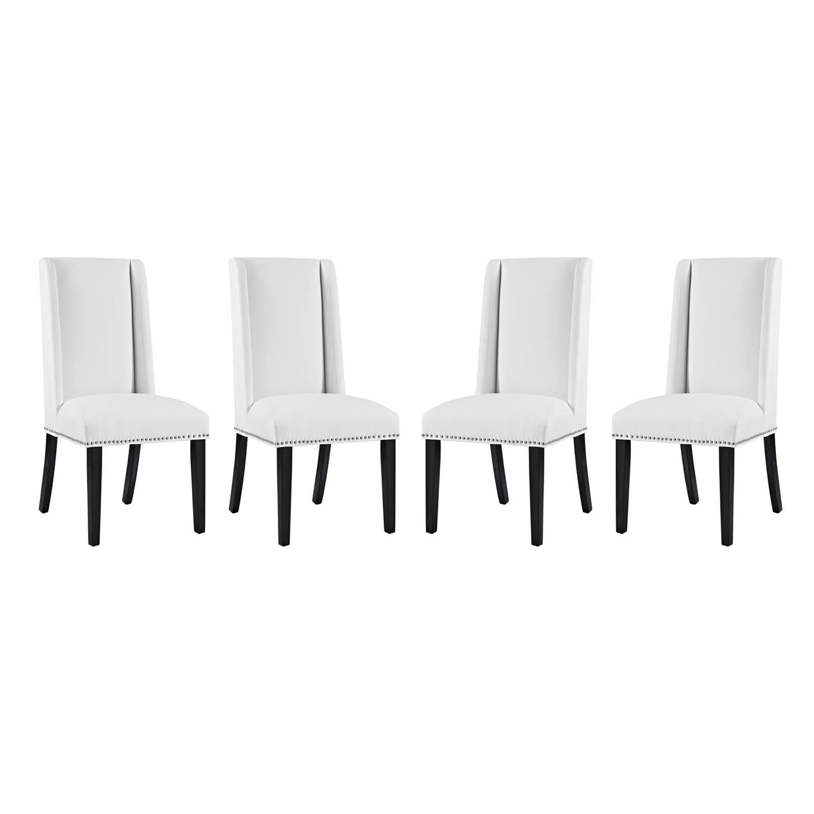 Modway Baron Modern Tall Back Wood Faux Leather Upholstered Four Dining Chairs In White