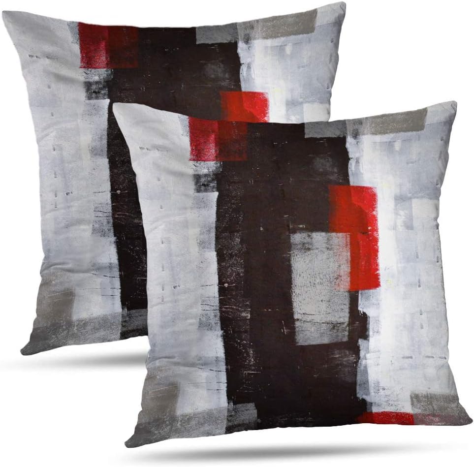 Alricc Red And Grey Pillow Cover, Modern Black White Decorative Throw Pillow Cushion Cover For Bedroom Sofa Living Room 22 X 22