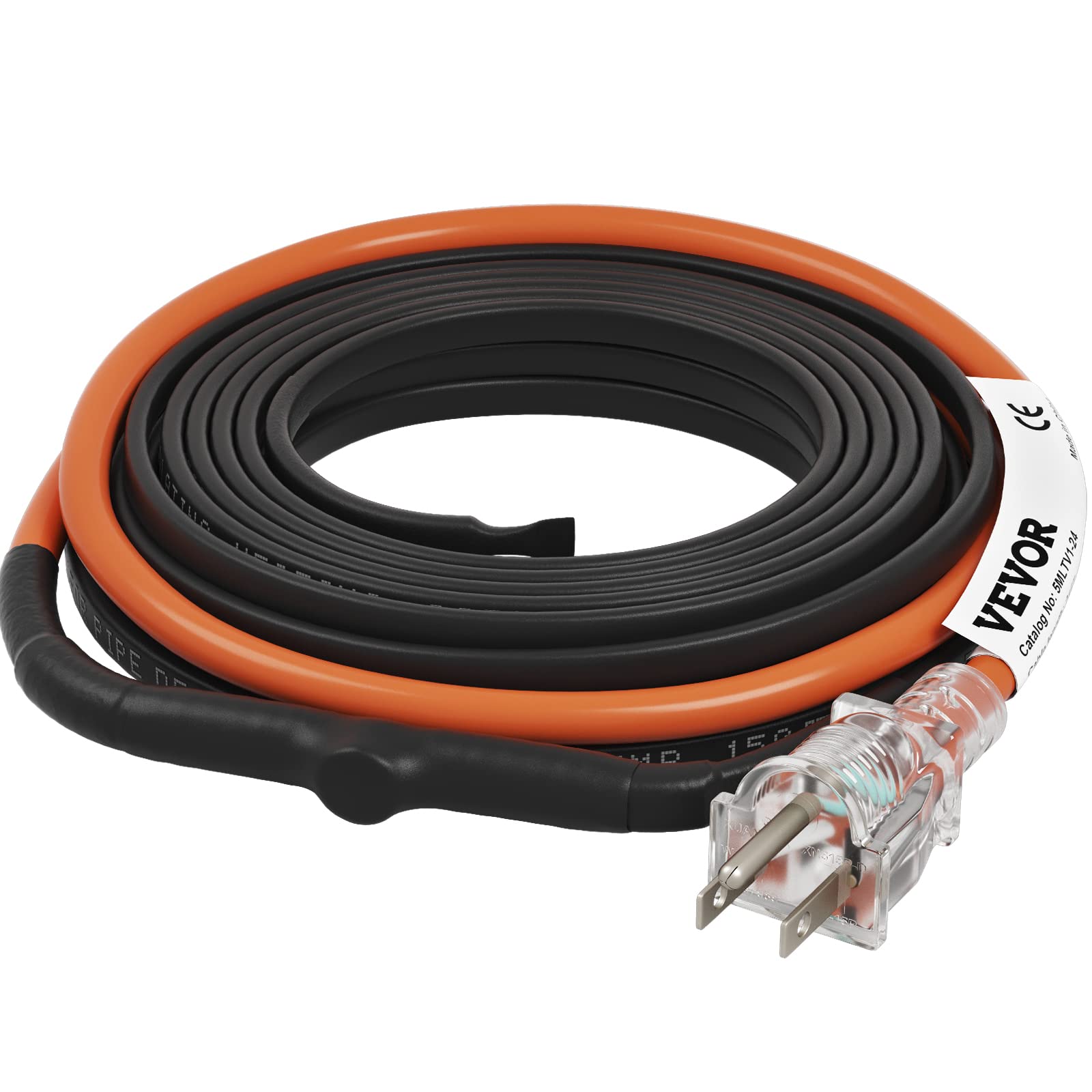 VEVOR Self-Regulating Pipe Heating Cable, 24-feet 5W/ft Heat Tape for Pipes Freeze Protection, Protects PVC Hose, Metal and Plas