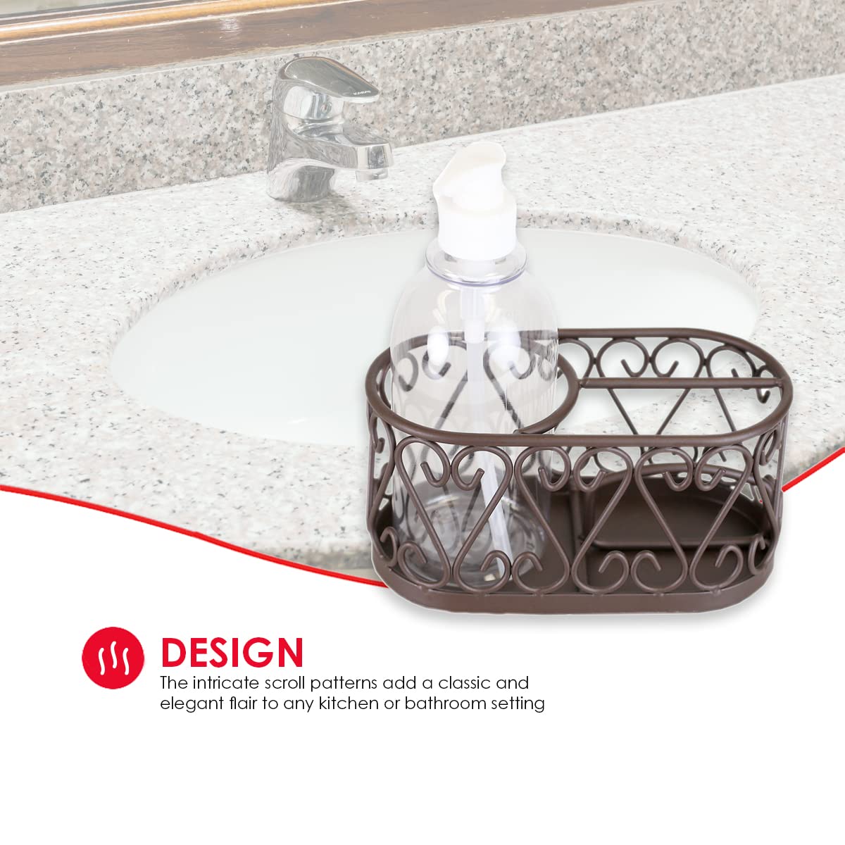 Home Basics Scroll Collection Soap Dispenser With Caddy, Bronze (1)