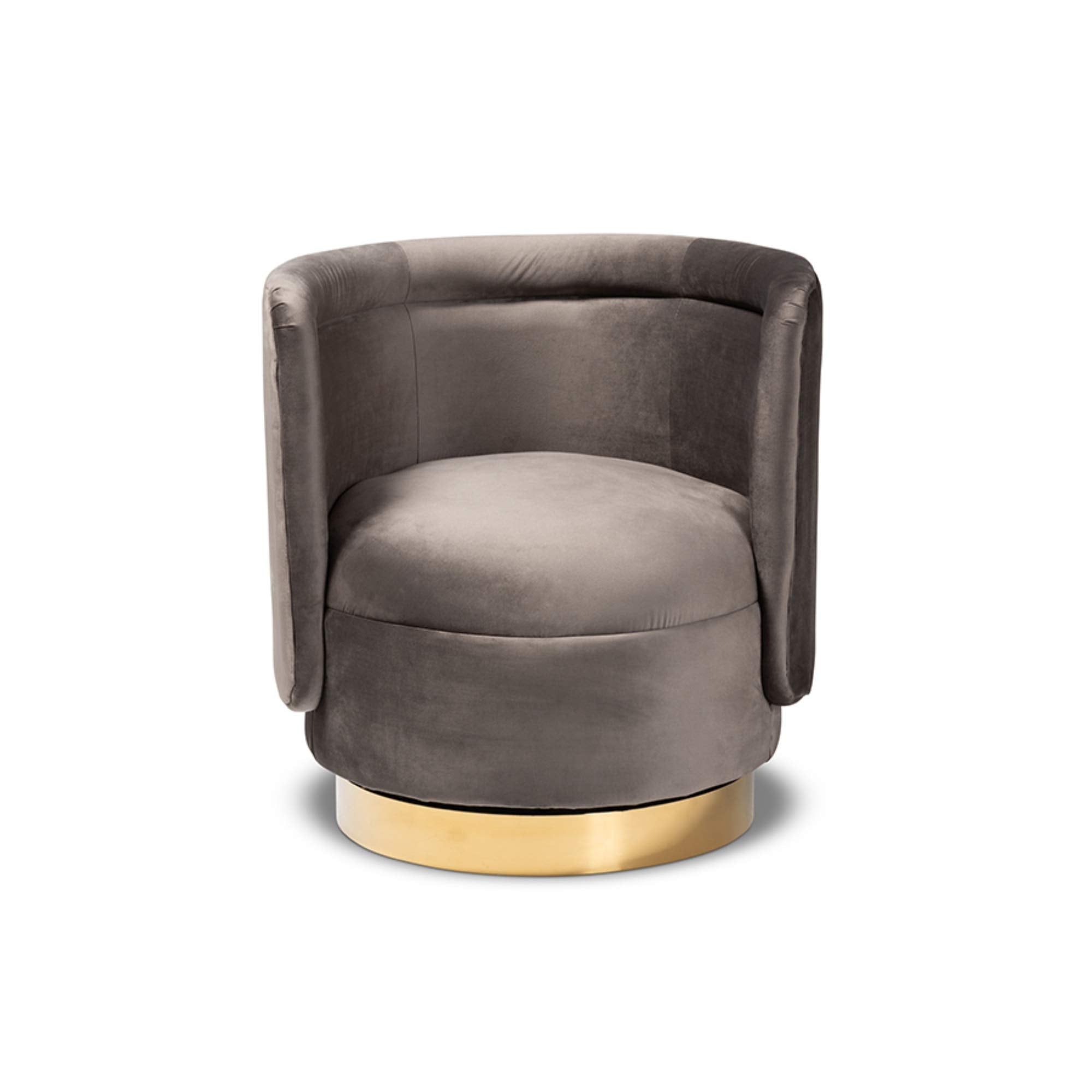 Baxton Studio Saffi Glam and Luxe Grey Velvet Fabric Upholstered Gold Finished Swivel Accent Chair