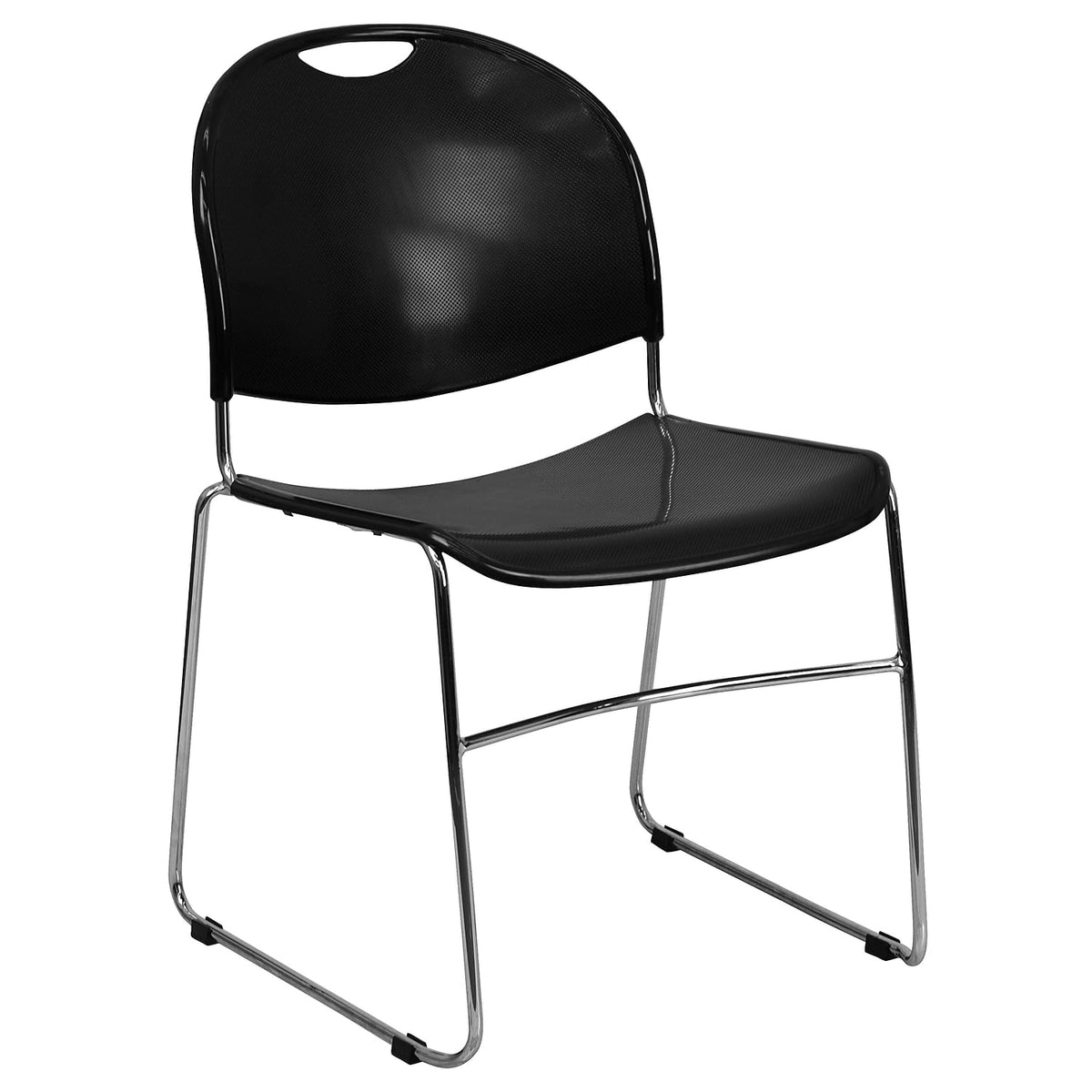 Flash Furniture HERCULES Series 880 lb. Capacity Black Ultra-Compact Stack Chair with Chrome Frame