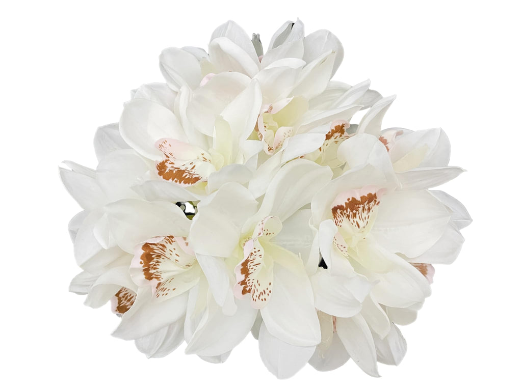 Lebritamfa 12 Pcs High Quaulity Latex Real Touch Cymbidium Orchid Artificial Flower Bouquet For Wedding Holiday Bridal Bouquet H
