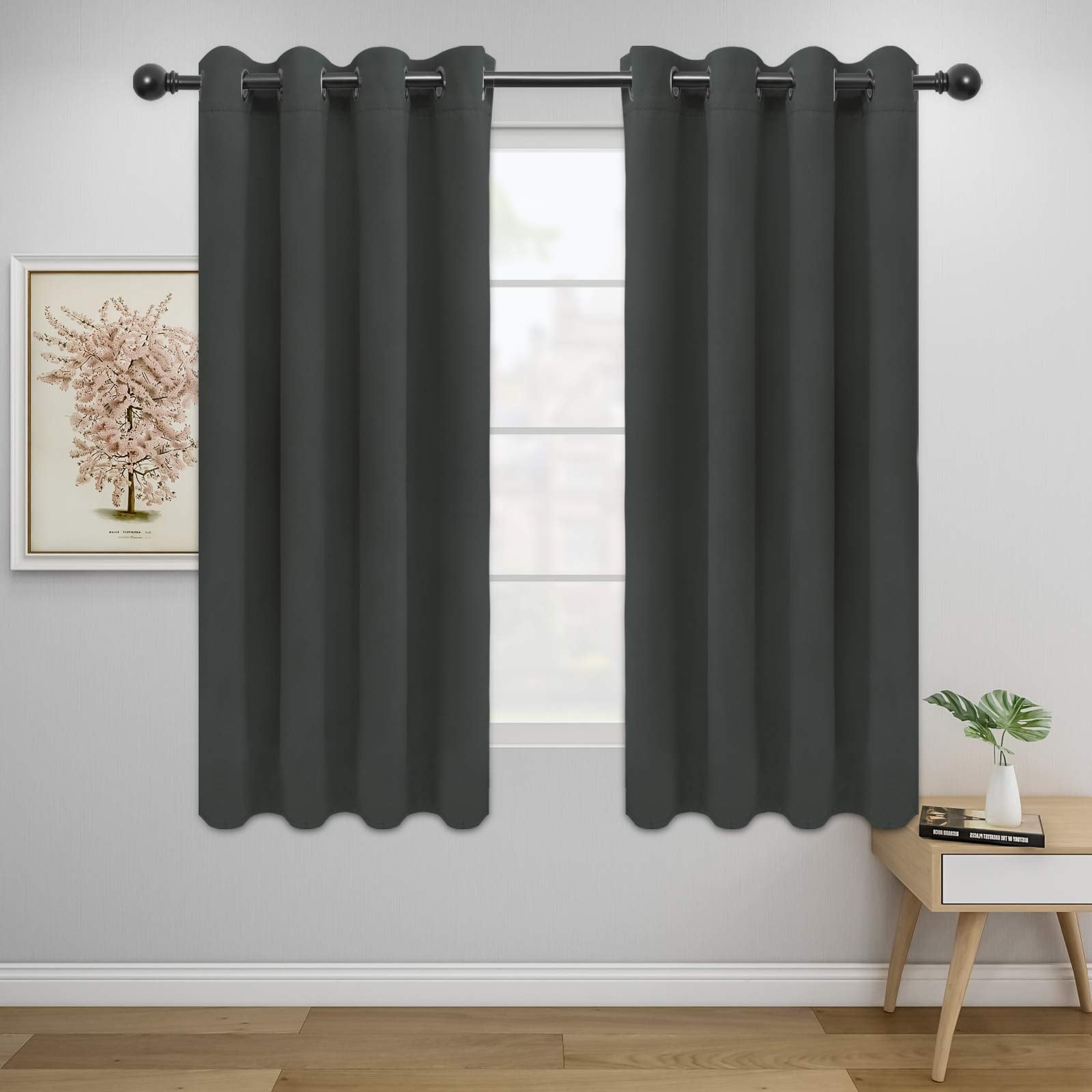 Easy-Going Blackout Curtains For Bedroom, Solid Thermal Insulated Grommet And Noise Reduction Window Drapes, Room Darkening Curtains For Living Room, 2 Panels(52X63 In,Dark Gray)