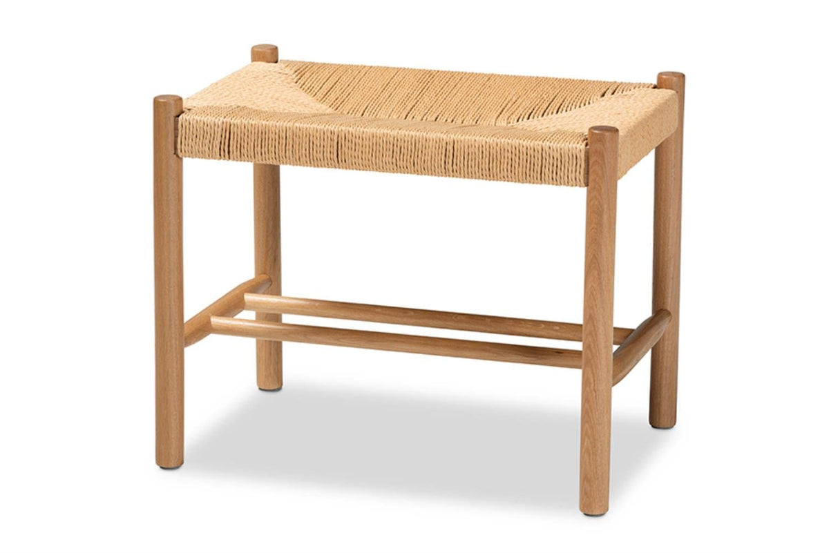 Baxton Studio Saura Mid-Century Modern Oak Brown Finished Wood and Hemp Accent Bench