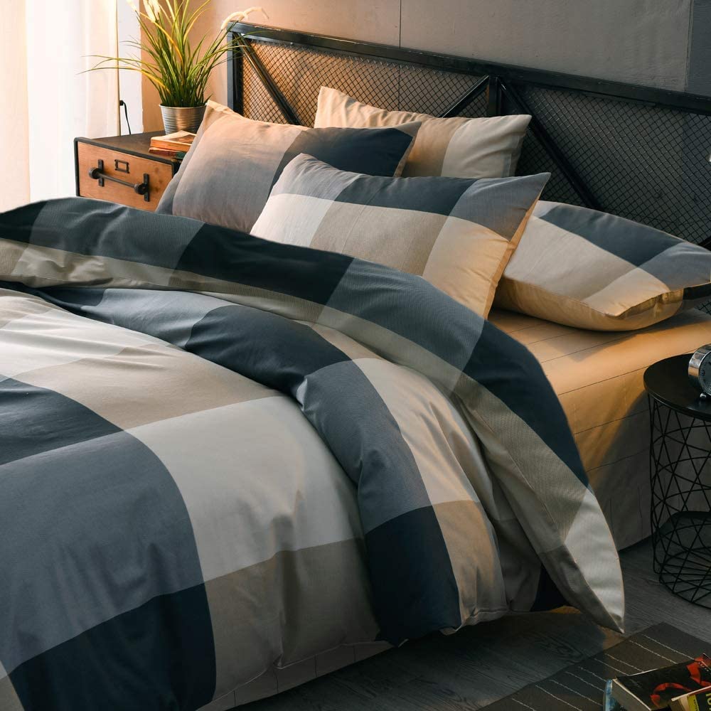 Modern Plaid Duvet Cover Twin Geometric Grid Bedding Set 100% Cotton Checkered Comforter Cover Luxury Soft Plaid Bedding Quilt C