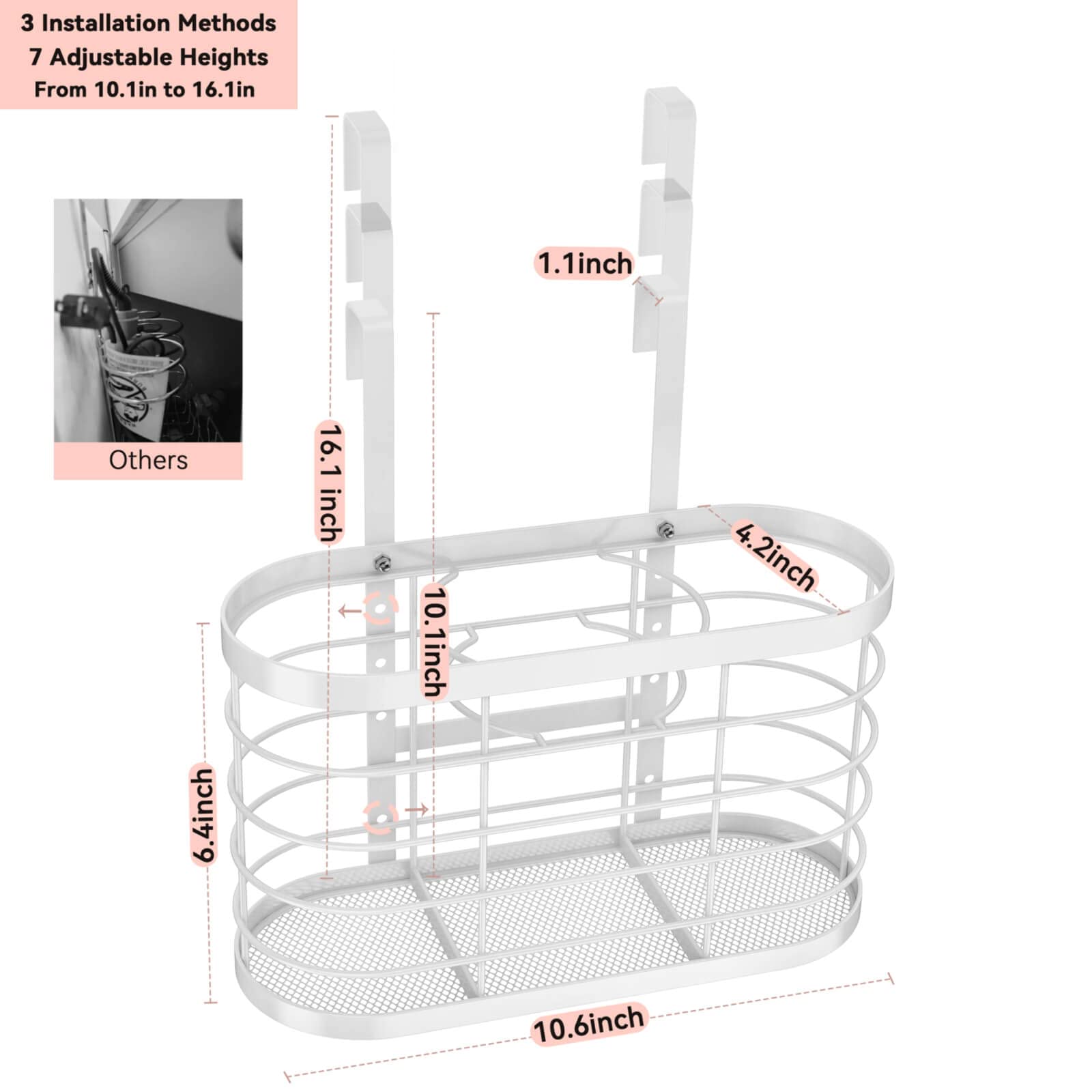 Aolldy Hair Dryer Holder 3 In 1 Hair Tool Organizer Djustable Height Wall Mounted/Cabinet Door Bathroom Organizer Under Sink For